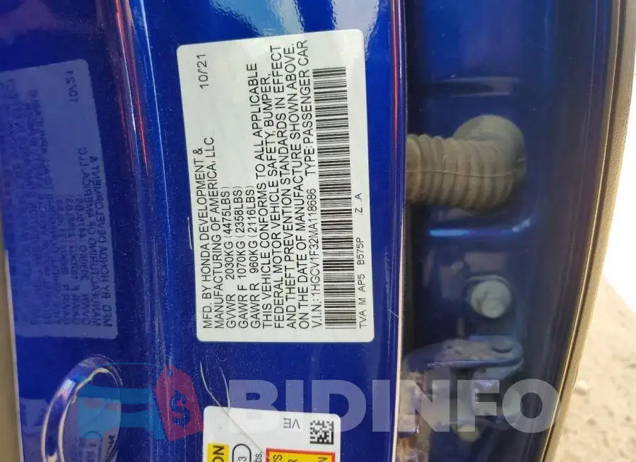 1HGCV1F32MA118686 Photo# 12