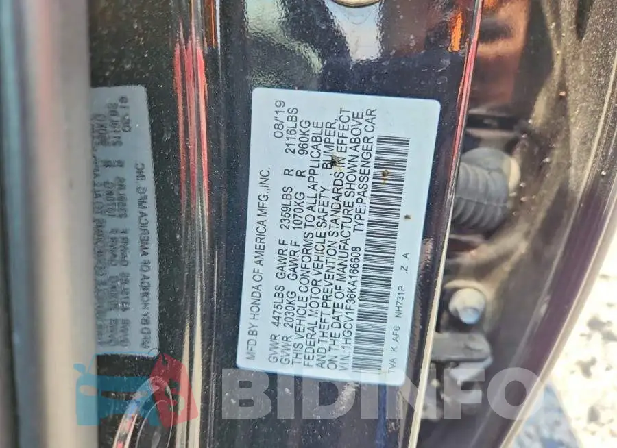 1HGCV1F36KA166608 Photo# 12