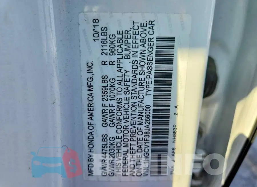 1HGCV1F38JA266000 Photo# 13