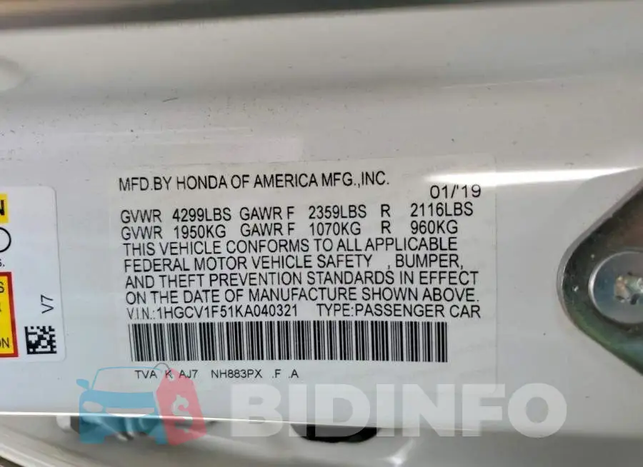 1HGCV1F51KA040321 Photo# 12