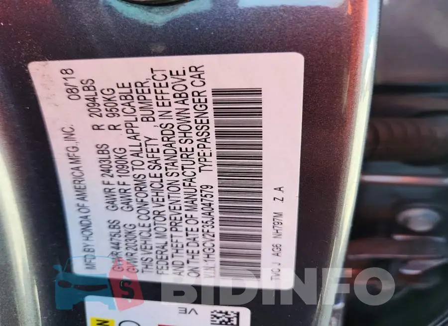 1HGCV2F35JA047579 Photo# 12