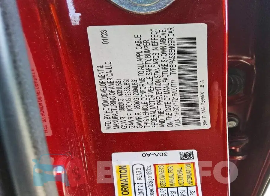 1HGCY1F21PA001717 Photo# 12