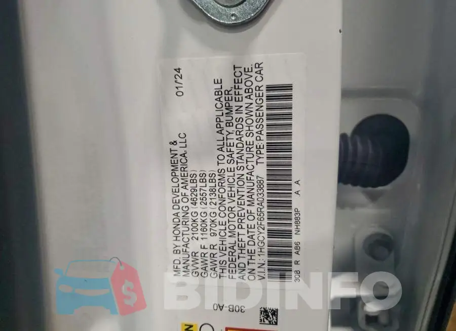 1HGCY2F65RA033887 Photo# 12