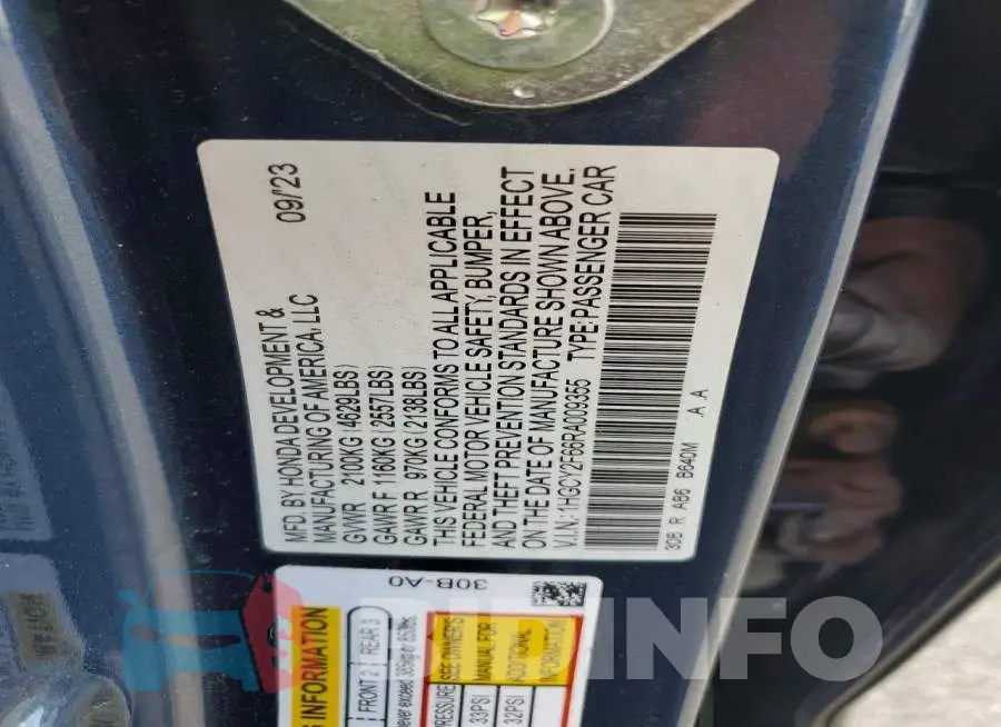 1HGCY2F66RA009355 Photo# 12