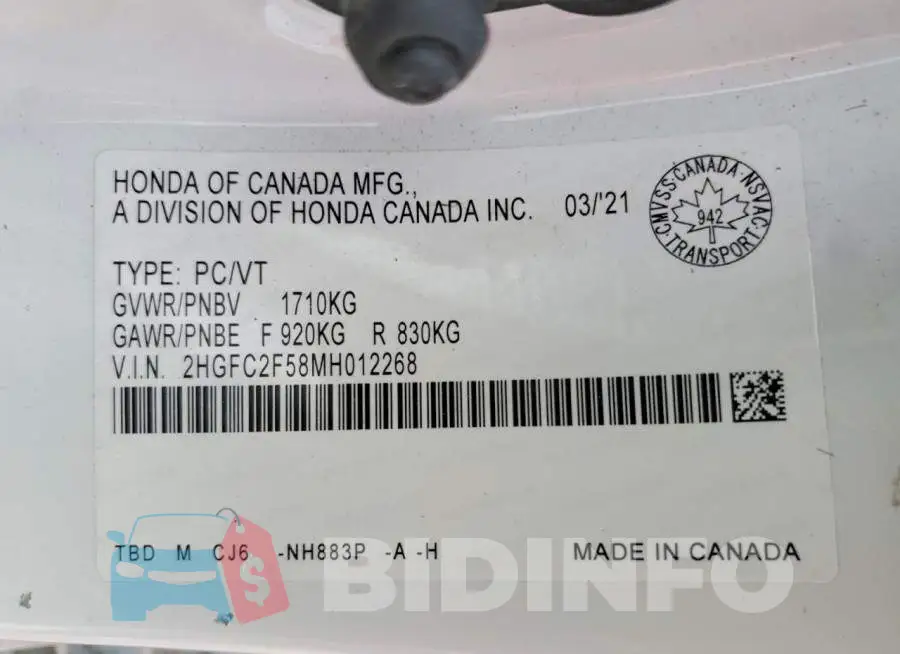 2HGFC2F58MH012268 Photo# 13