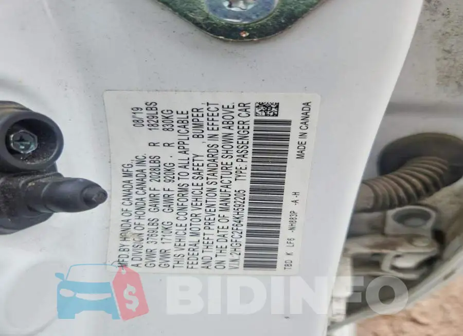 2HGFC2F64KH592205 Photo# 12