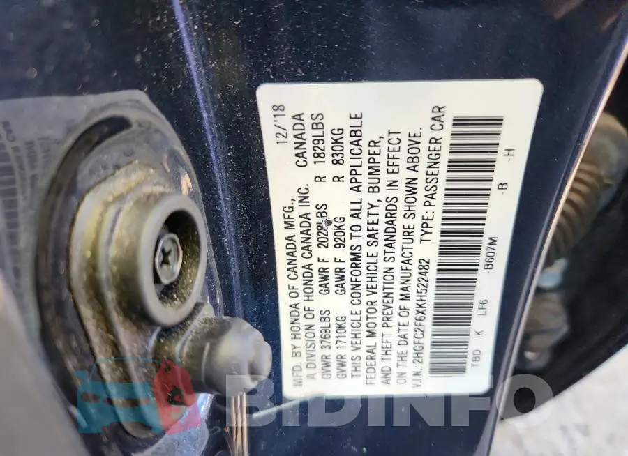 2HGFC2F6XKH522482 Photo# 12