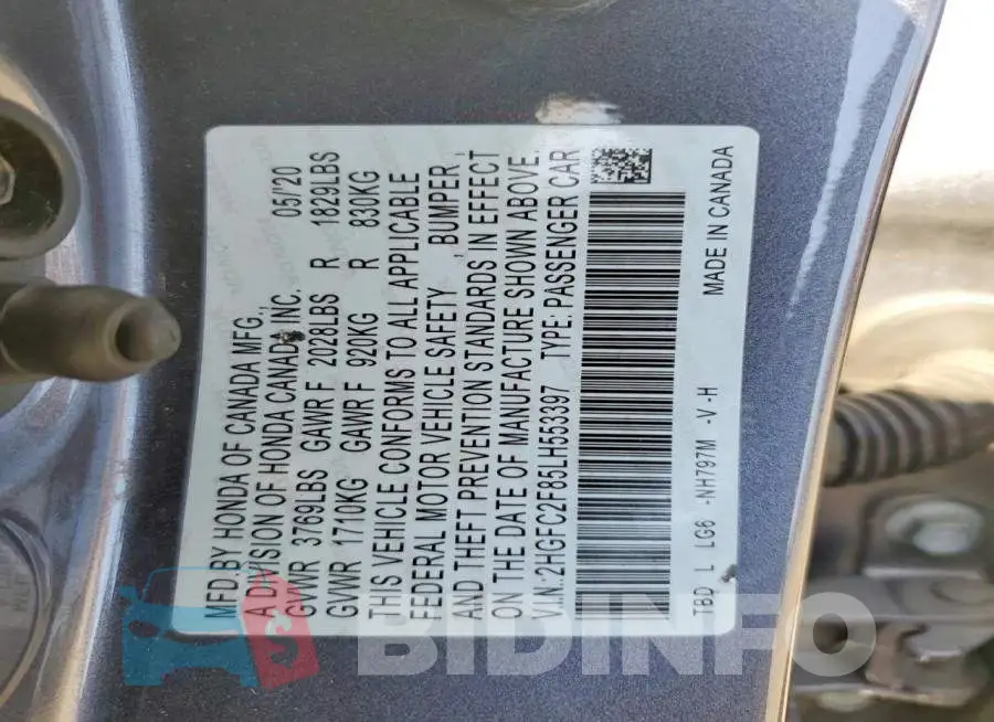 2HGFC2F85LH553397 Photo# 13
