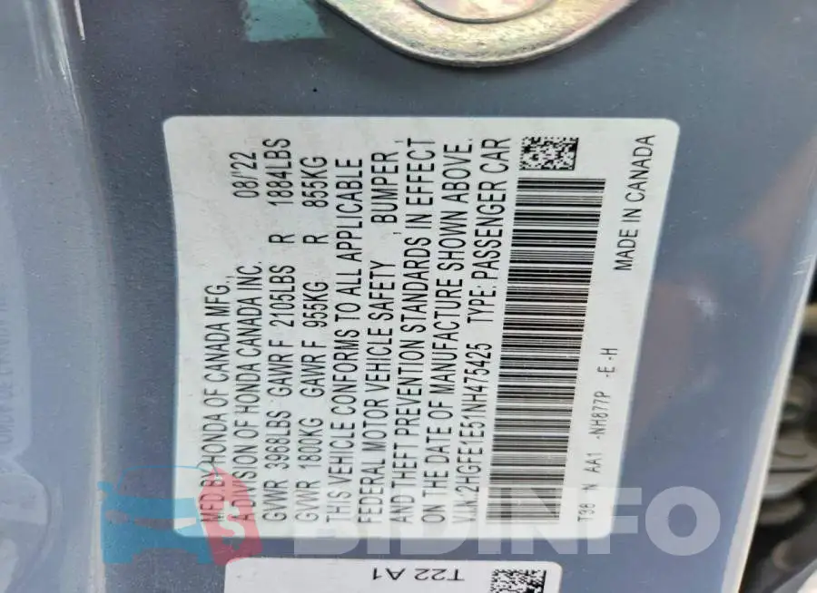 2HGFE1E51NH475425 Photo# 13