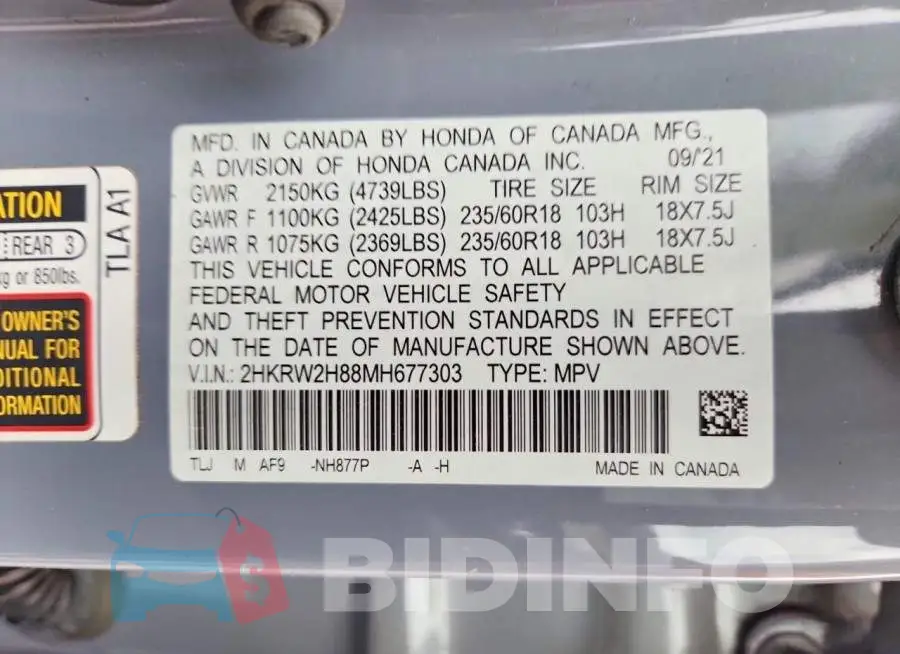 2HKRW2H88MH677303 Photo# 13