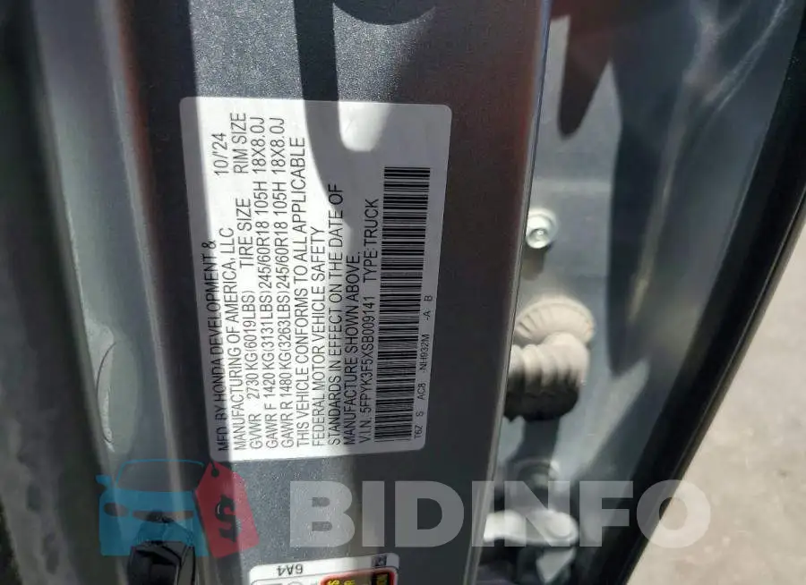 5FPYK3F5XSB009141 Photo# 12