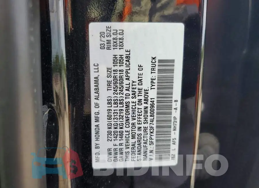 5FPYK3F74LB009641 Photo# 12