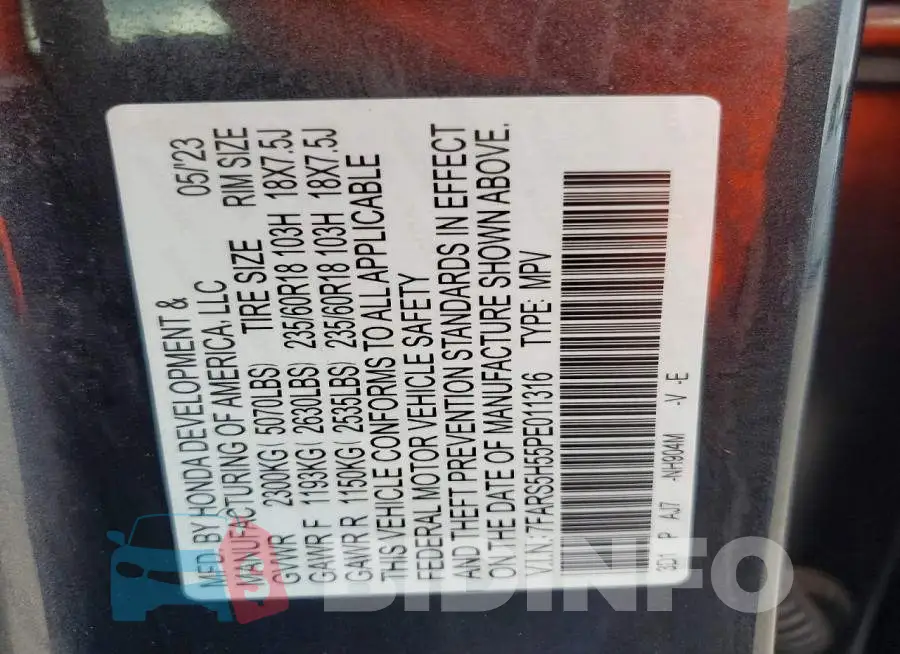 7FARS5H55PE011316 Photo# 13