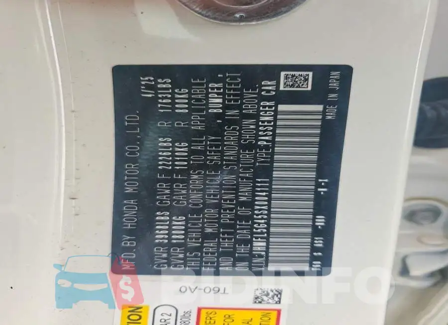 JHMFL5G45SX004111 Photo# 12