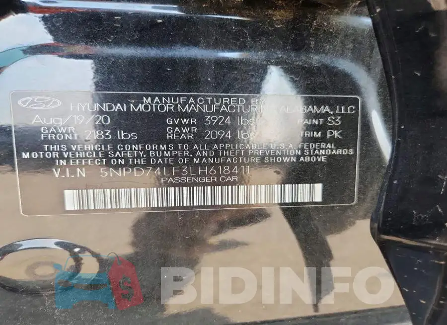 5NPD74LF3LH618411 Photo# 13
