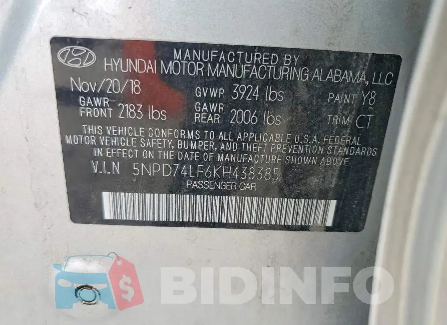 5NPD74LF6KH438385 Photo# 13
