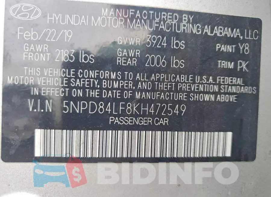 5NPD84LF8KH472549 Photo# 12