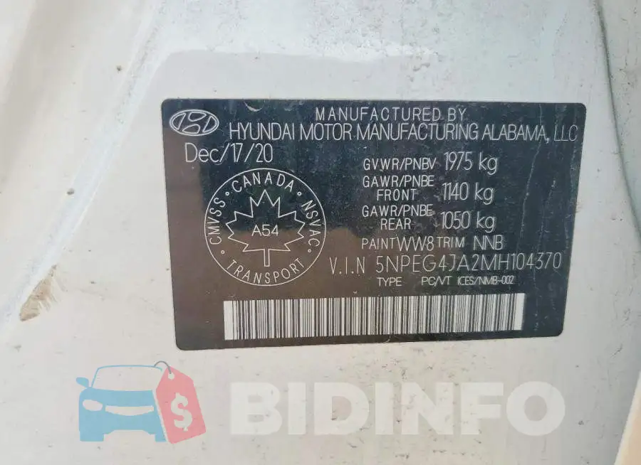 5NPEG4JA2MH104370 Photo# 12