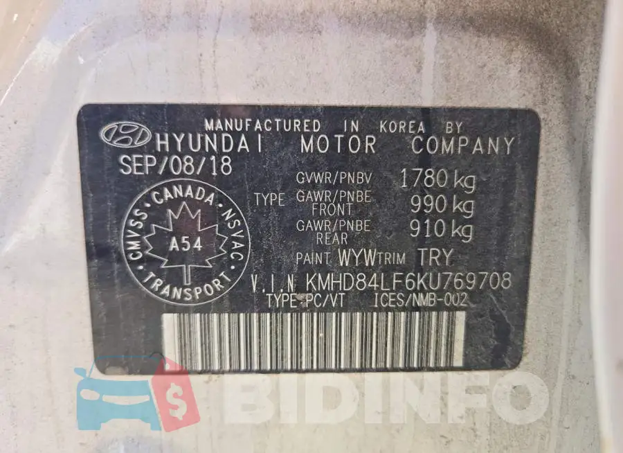 KMHD84LF6KU769708 Photo# 12