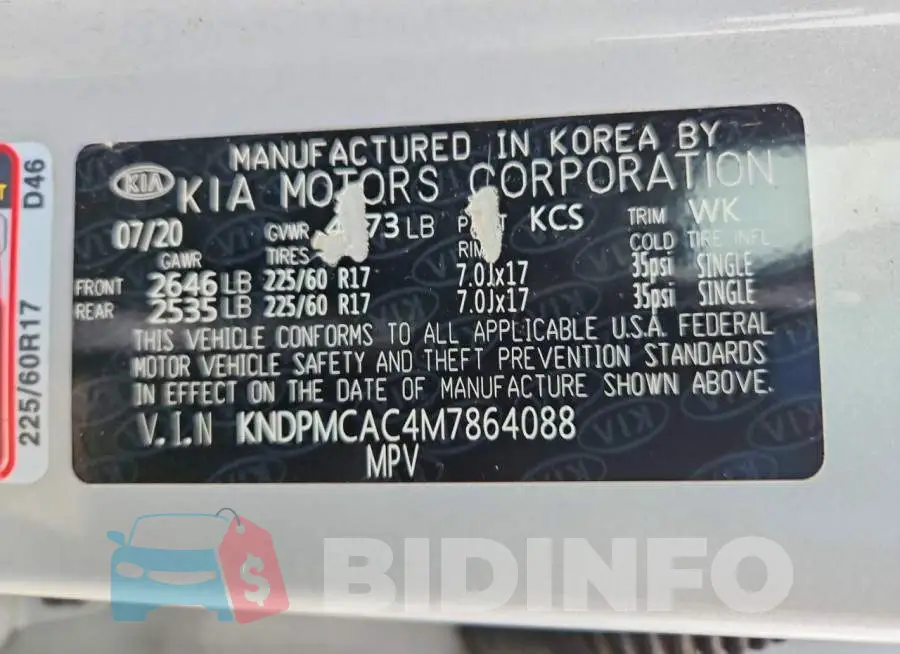 KNDPMCAC4M7864088 Photo# 13