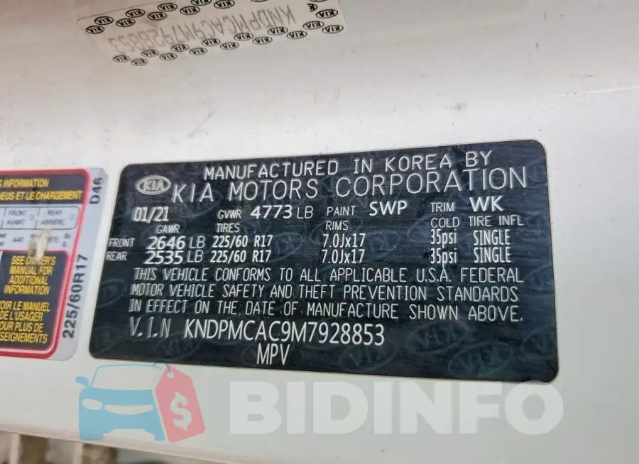 KNDPMCAC9M7928853 Photo# 13