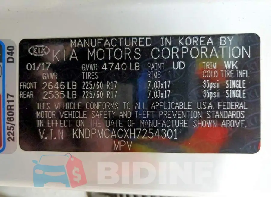 KNDPMCACXH7254301 Photo# 13