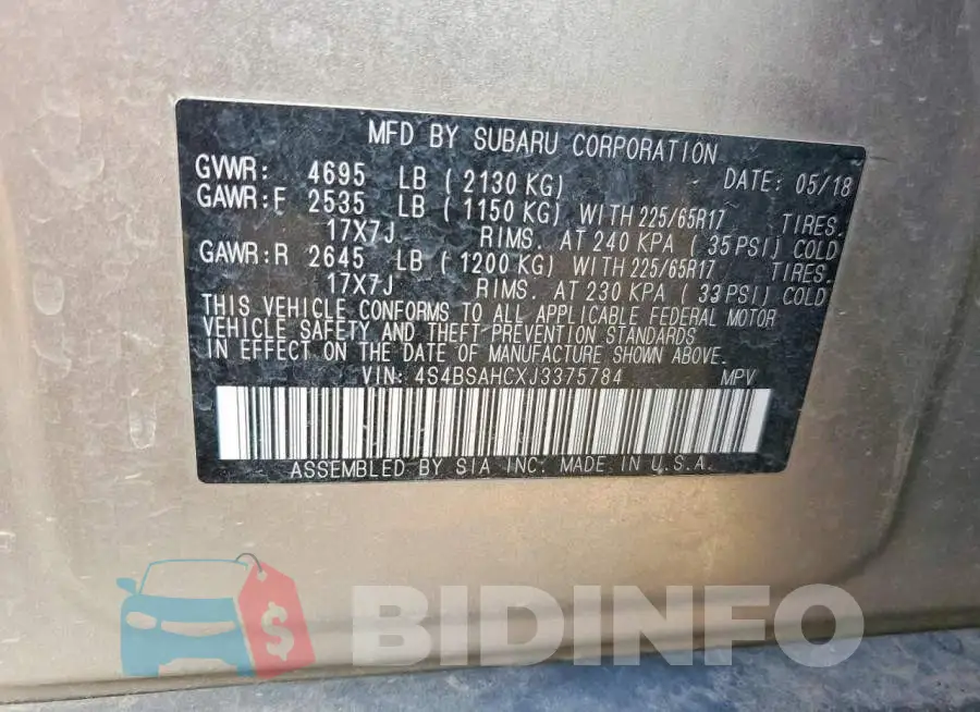 4S4BSAHCXJ3375784 Photo# 14