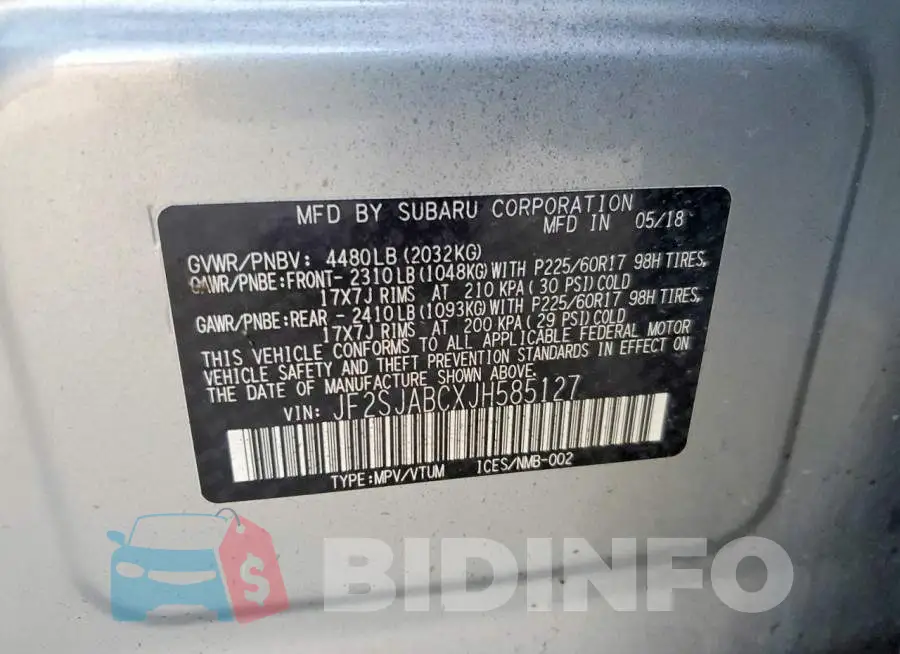 JF2SJABCXJH585127 Photo# 14