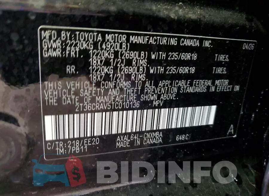 2T36CRAV5TC010136 Photo# 14