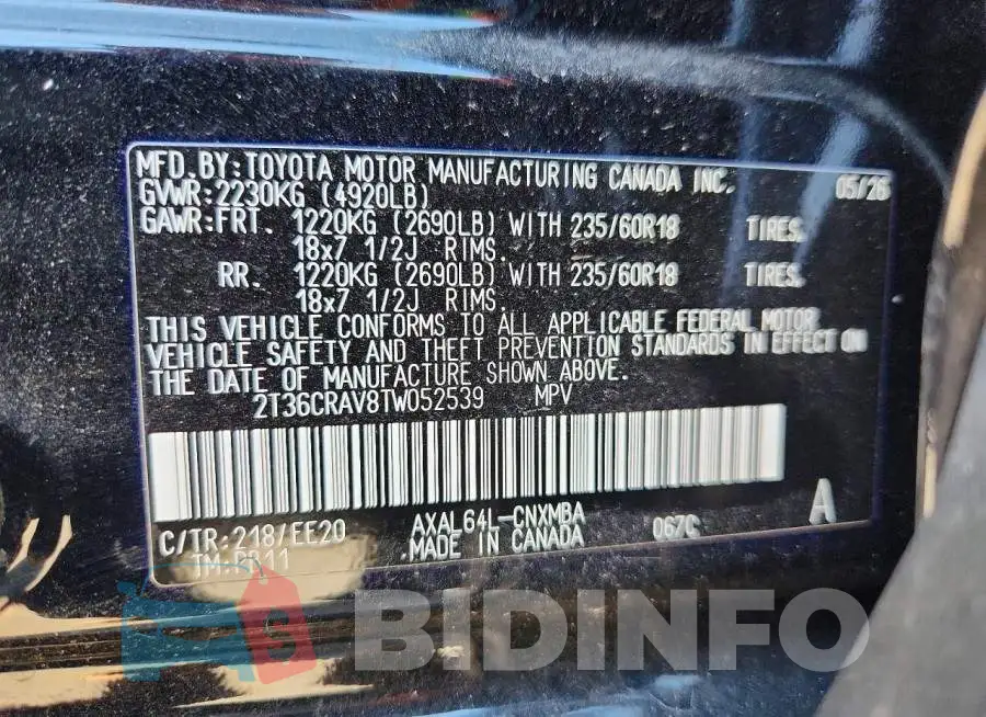 2T36CRAV8TW052539 Photo# 14