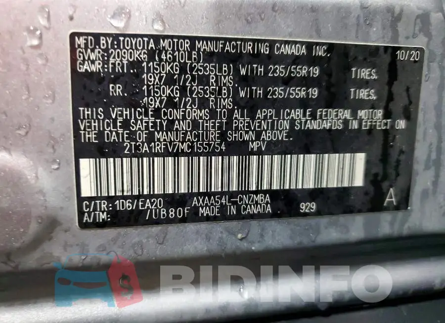 2T3A1RFV7MC155754 Photo# 12