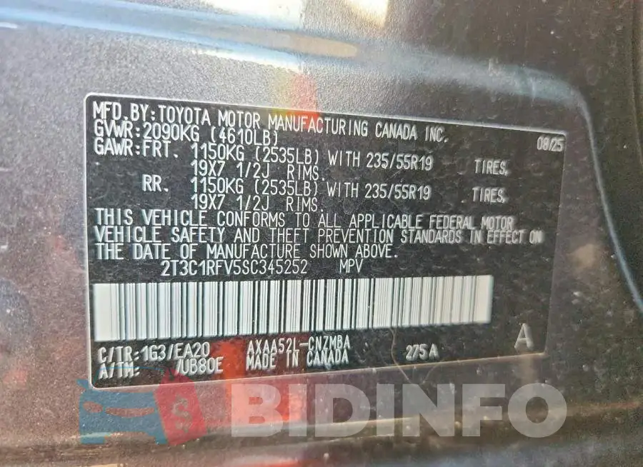 2T3C1RFV5SC345252 Photo# 13