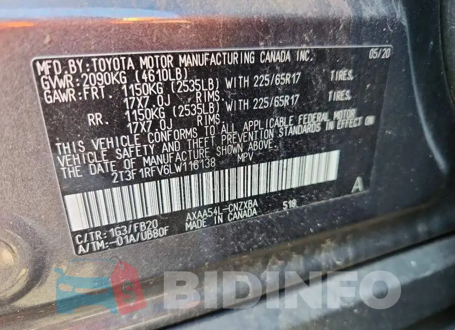 2T3F1RFV6LW116138 Photo# 13