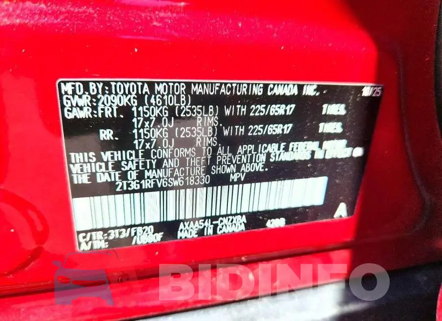 2T3G1RFV6SW618330 Photo# 14
