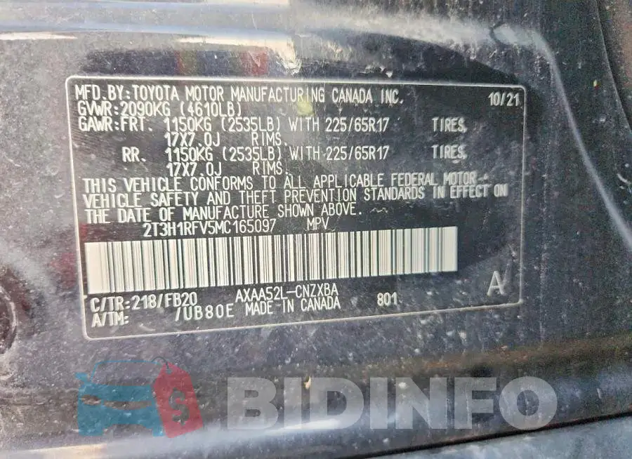 2T3H1RFV5MC165097 Photo# 12