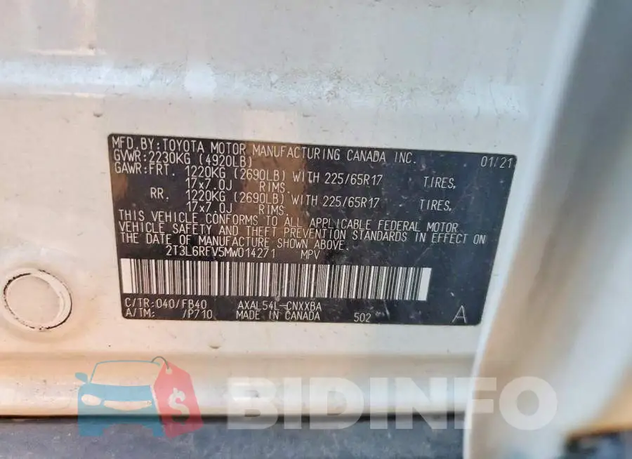 2T3L6RFV5MW014271 Photo# 13