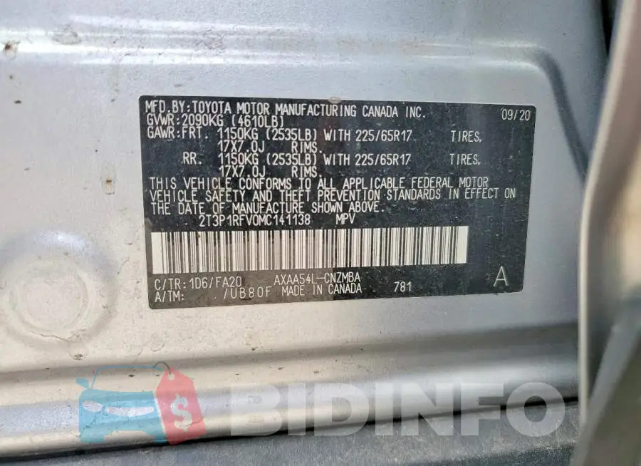 2T3P1RFV0MC141138 Photo# 13