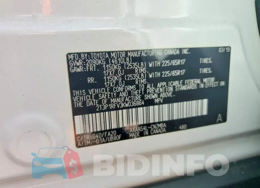 2T3P1RFV3KW036864 Photo# 13