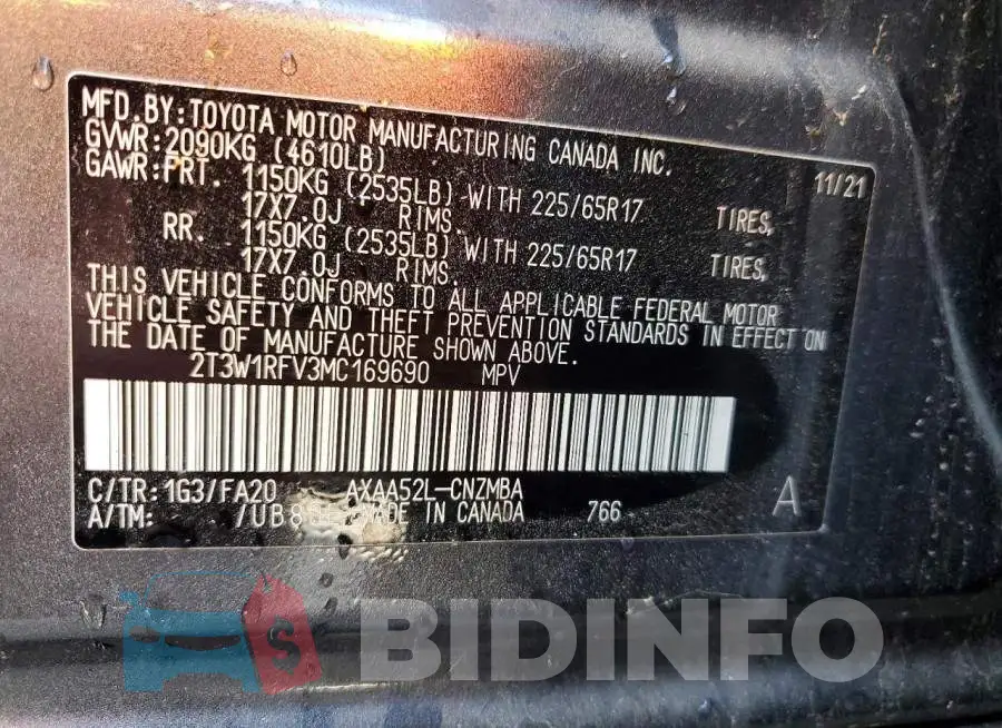 2T3W1RFV3MC169690 Photo# 13