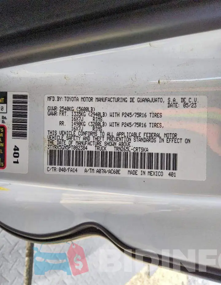 3TYRX5GN5PT082384 Photo# 12