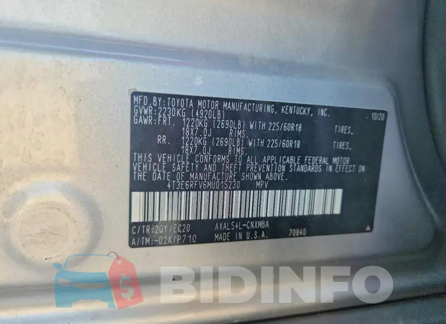 4T3E6RFV6MU015230 Photo# 13