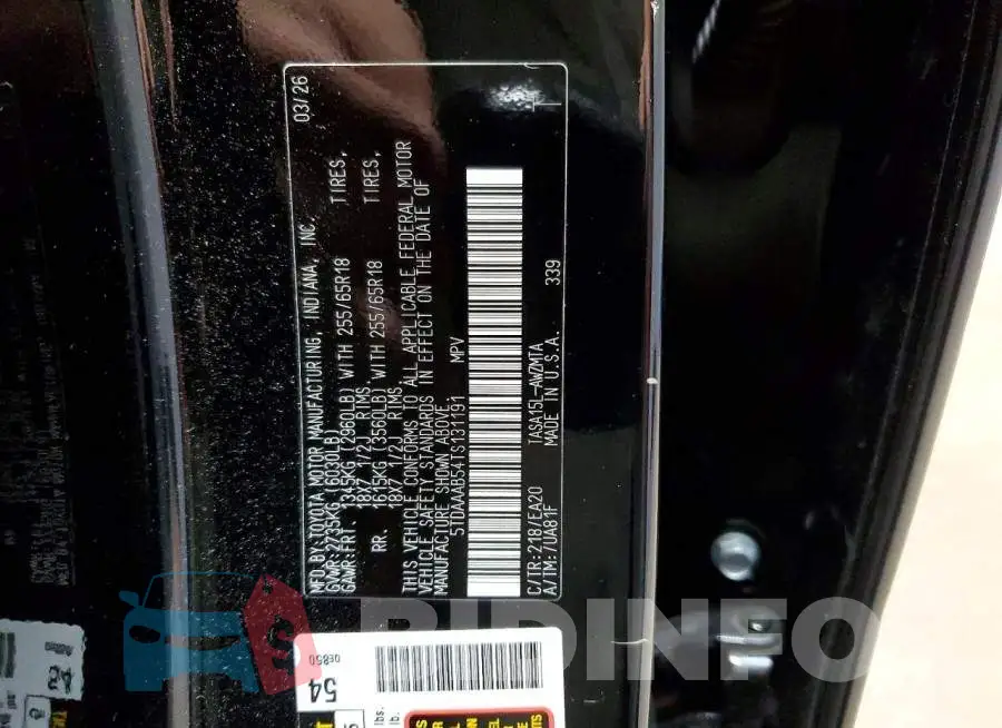 5TDAAAB54TS131191 Photo# 14