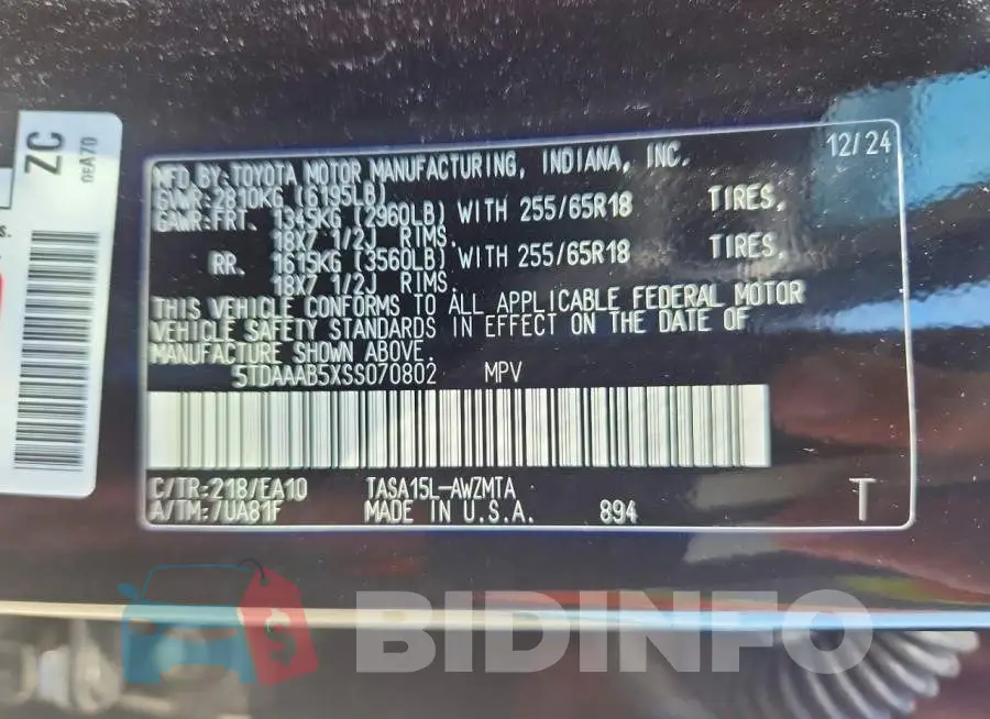 5TDAAAB5XSS070802 Photo# 13