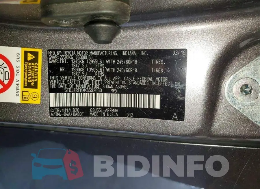5TDJZRFHXKS592650 Photo# 13