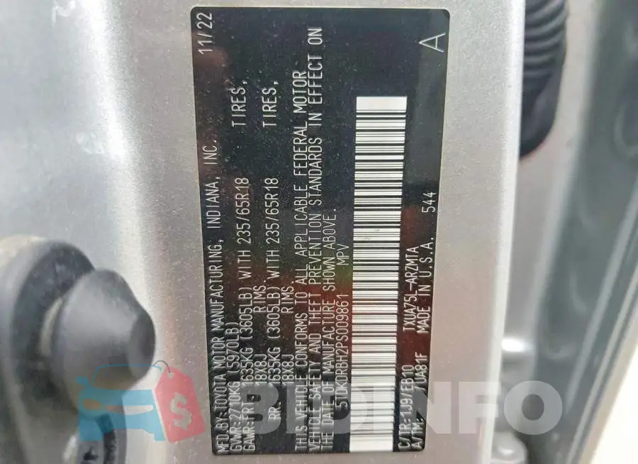 5TDKDRBH2PS009861 Photo# 13