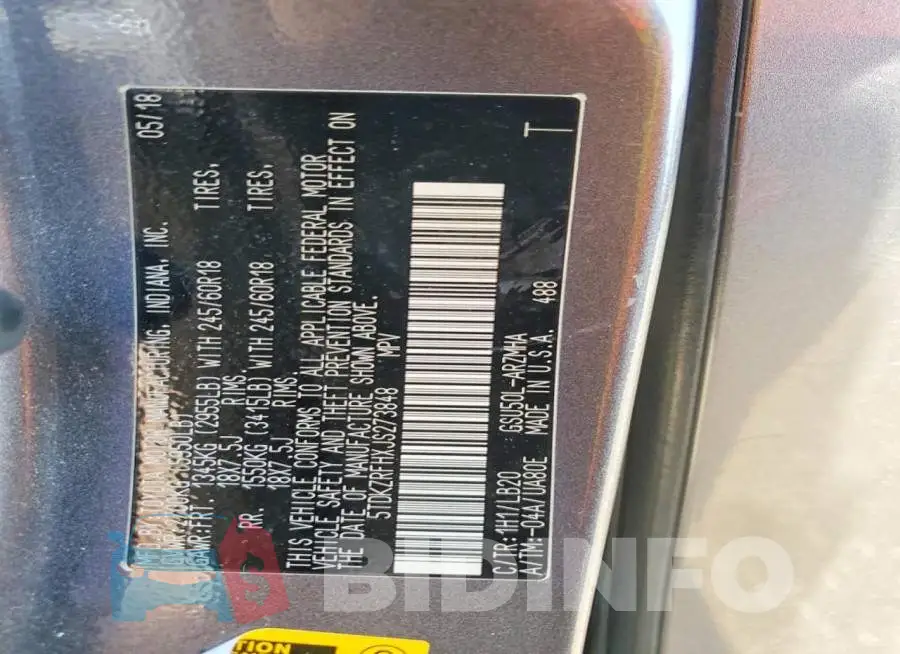 5TDKZRFHXJS273848 Photo# 13