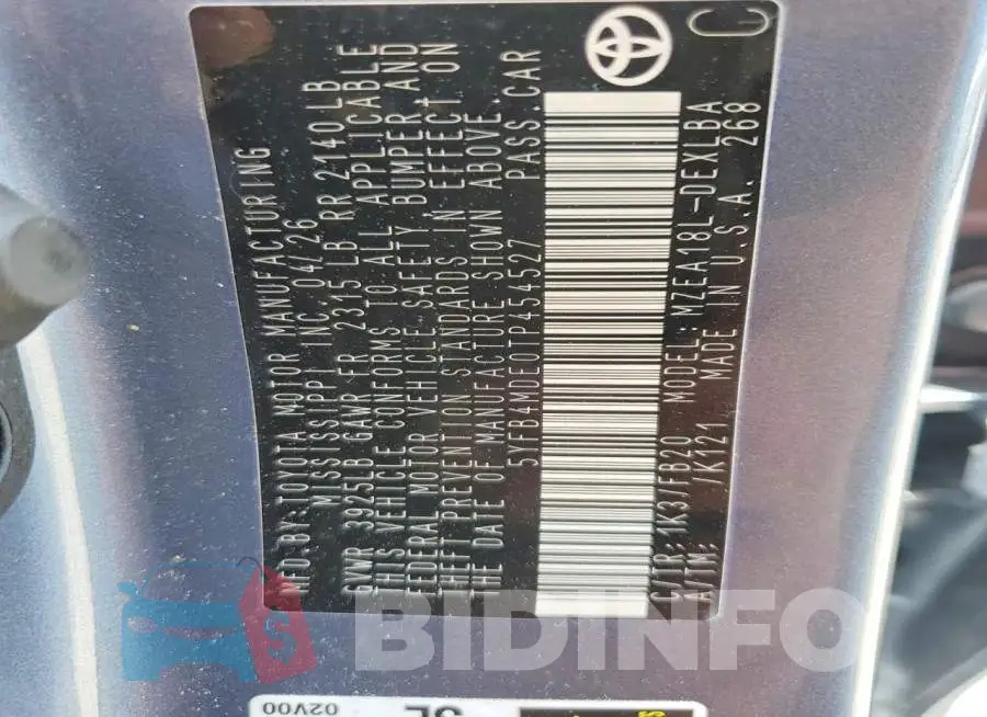 5YFB4MDE0TP454527 Photo# 13