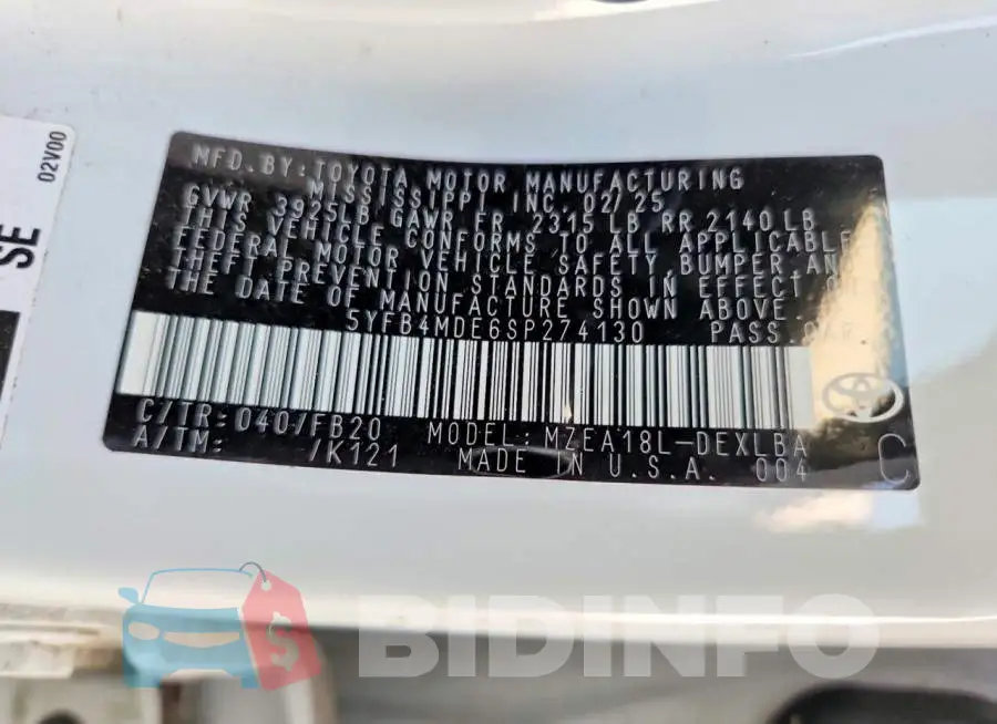 5YFB4MDE6SP274130 Photo# 12