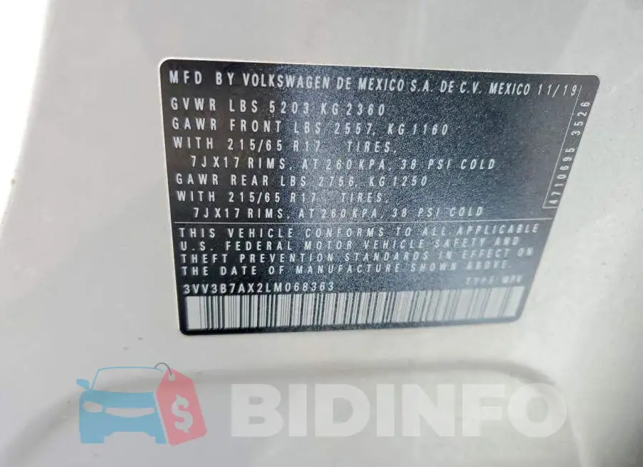 3VV3B7AX2LM068363 Photo# 13