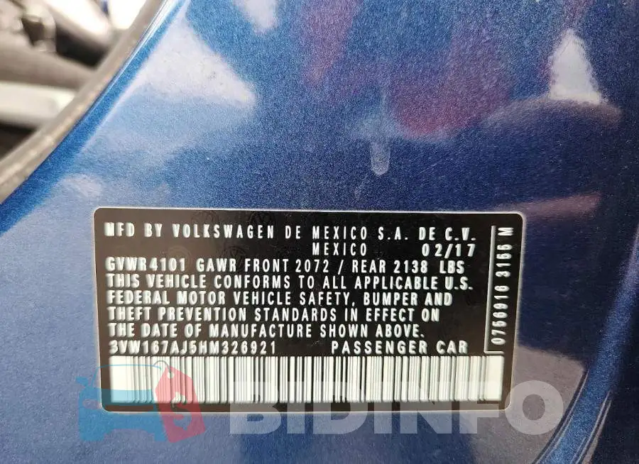 3VW167AJ5HM326921 Photo# 12